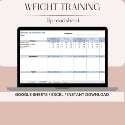 Weight training spreadsheet for google sheets and excel
